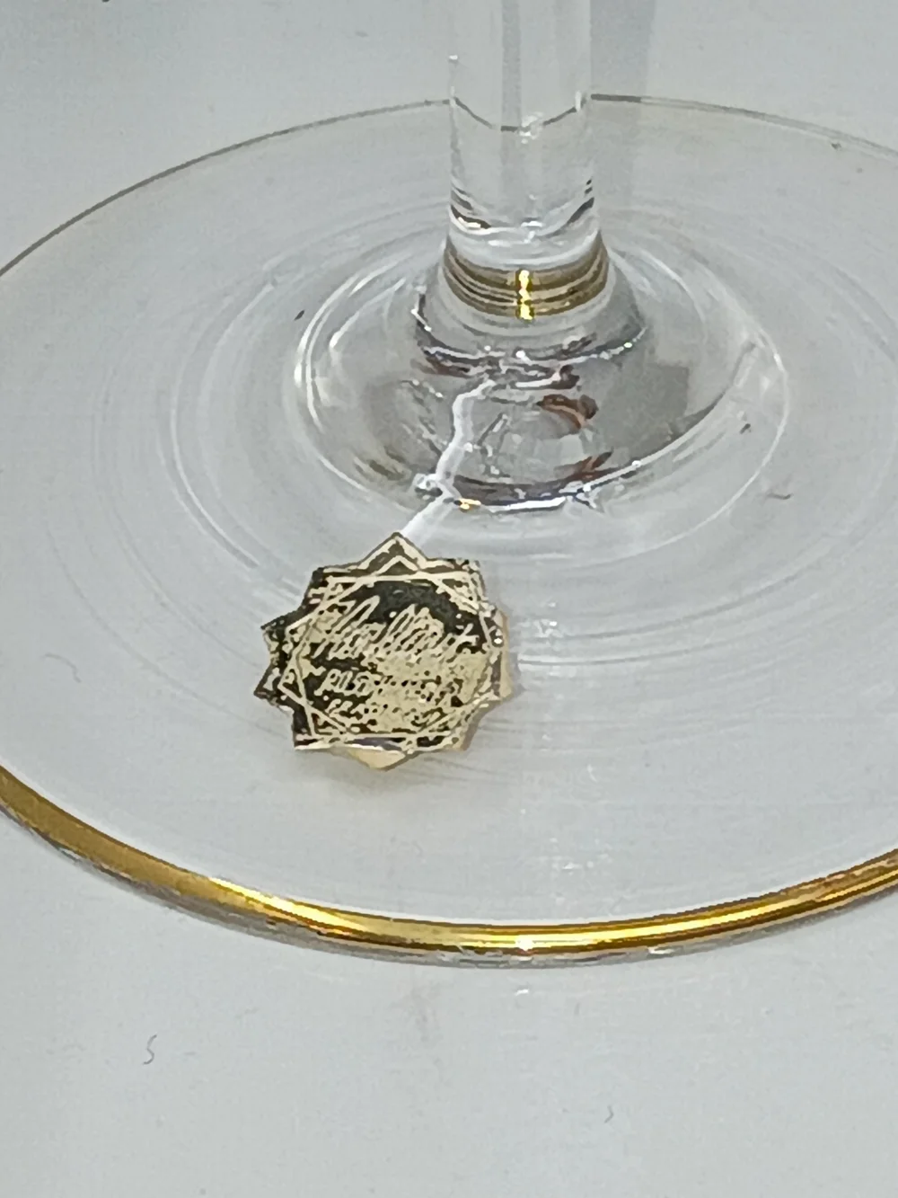 Set of 4 Gold-Trim Etched Crystal Wine Glasses
